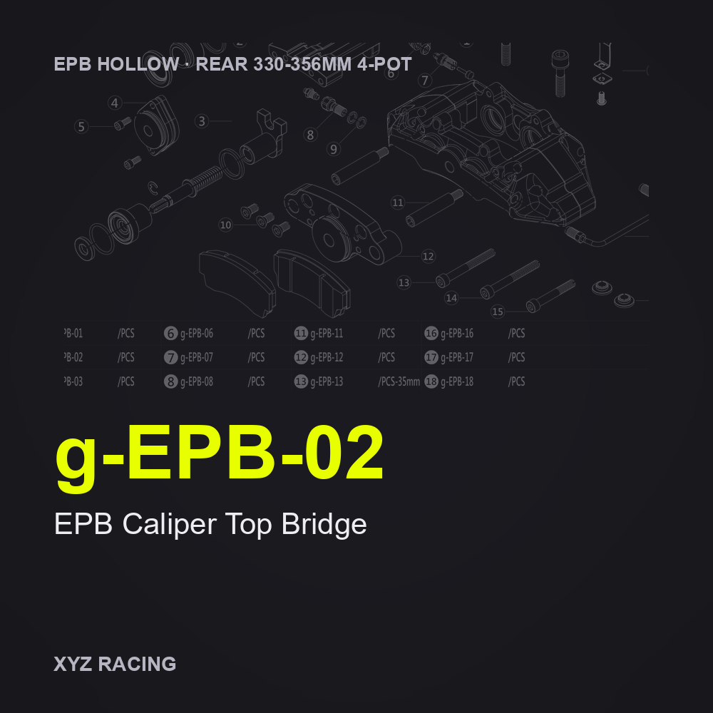 EPB Caliper Top Bridge (g-EPB-02) — Rear 330-356 4-Pot EPB Hollow Caliper