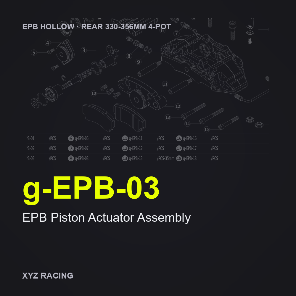 EPB Piston Actuator Assembly (g-EPB-03) — Rear 330-356 4-Pot EPB Hollow Caliper