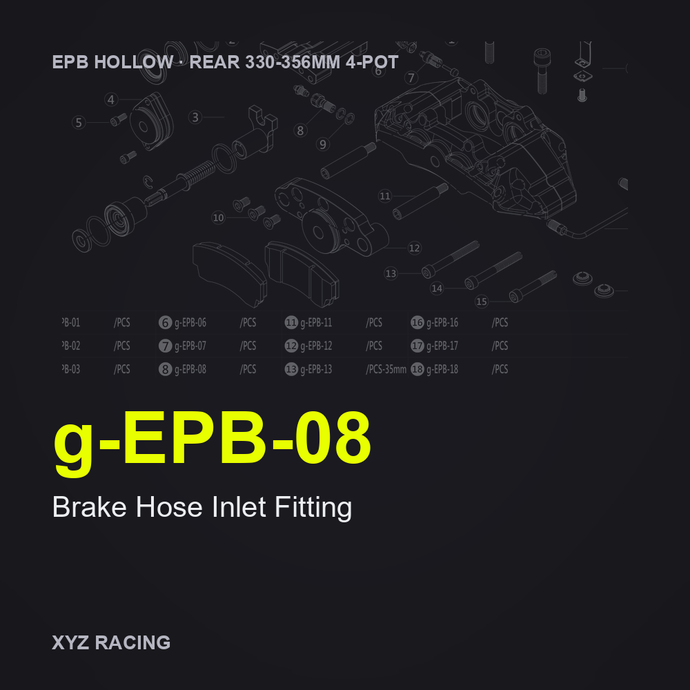Brake Hose Inlet Fitting (g-EPB-08) — Rear 330-356 4-Pot EPB Hollow Caliper