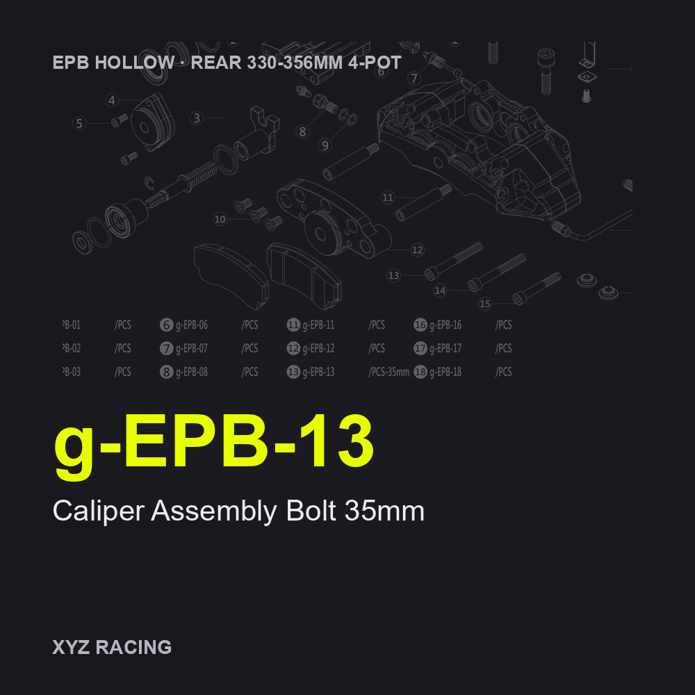 Caliper Assembly Bolt 35mm (g-EPB-13) — Rear 330-356 4-Pot EPB Hollow Caliper