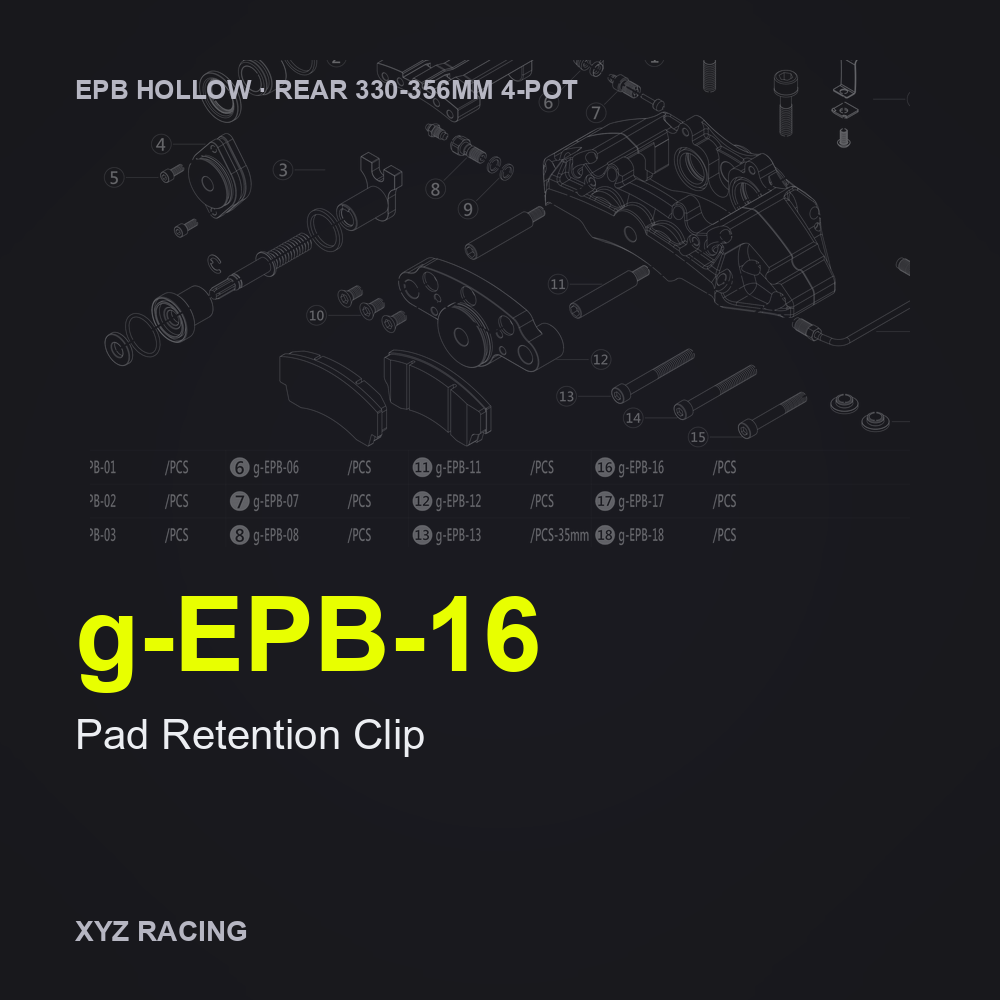 Pad Retention Clip (g-EPB-16) — Rear 330-356 4-Pot EPB Hollow Caliper