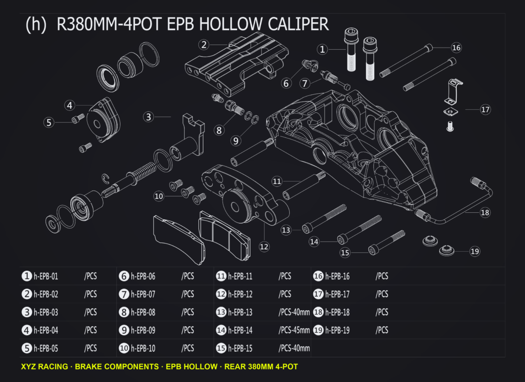 Caliper bridge bolt for rear 380 4-pot EPB caliper