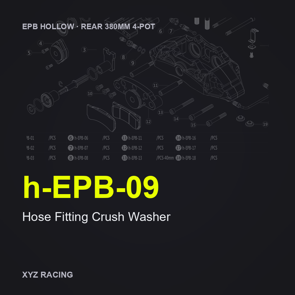 Hose Fitting Crush Washer (h-EPB-09) — Rear 380 4-Pot EPB Hollow Caliper