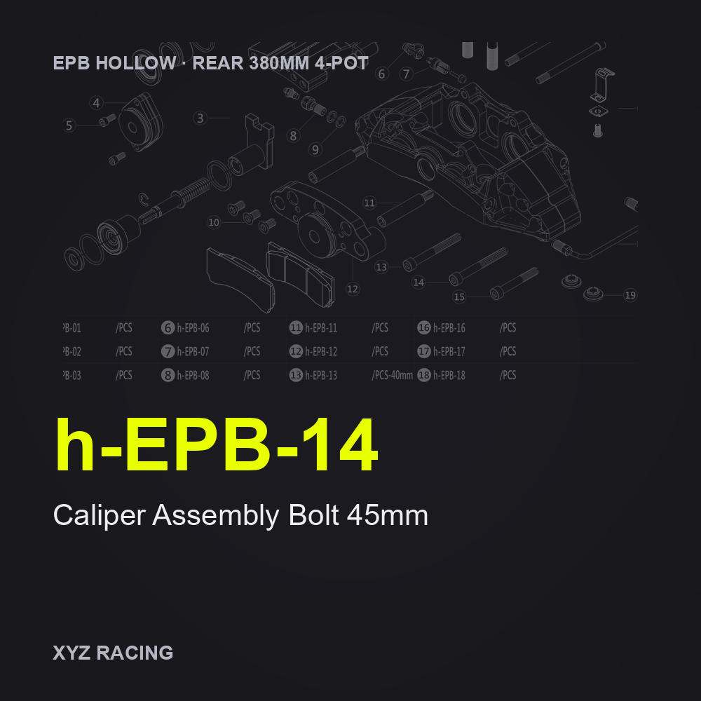Caliper Assembly Bolt 45mm (h-EPB-14) — Rear 380 4-Pot EPB Hollow Caliper