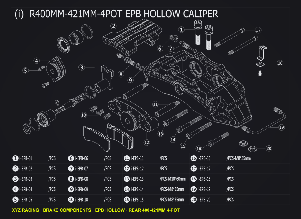 Caliper bridge bolt for rear 400-421 4-pot EPB caliper