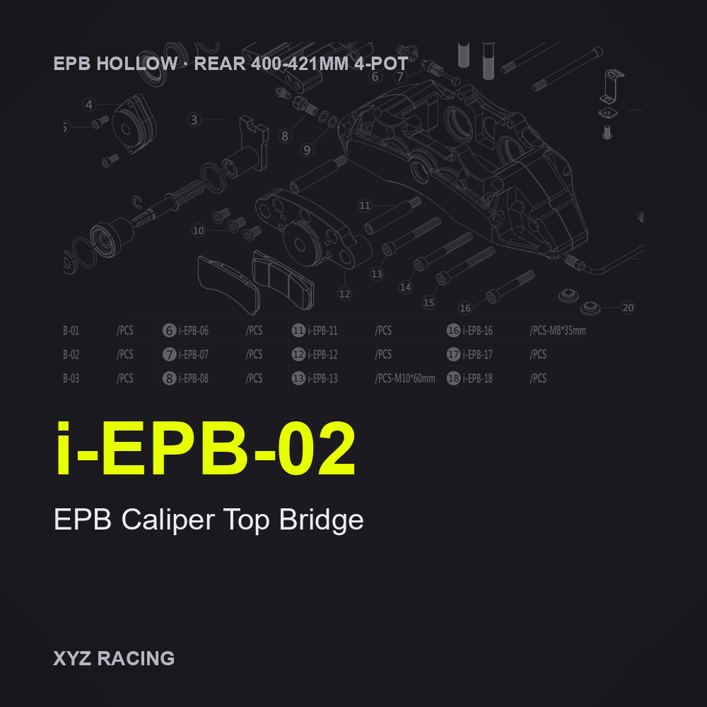 EPB Caliper Top Bridge (i-EPB-02) — Rear 400-421 4-Pot EPB Hollow Caliper