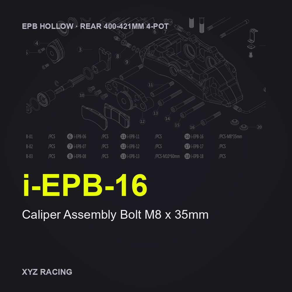 Caliper Assembly Bolt M8 x 35mm (i-EPB-16) — Rear 400-421 4-Pot EPB Hollow Caliper