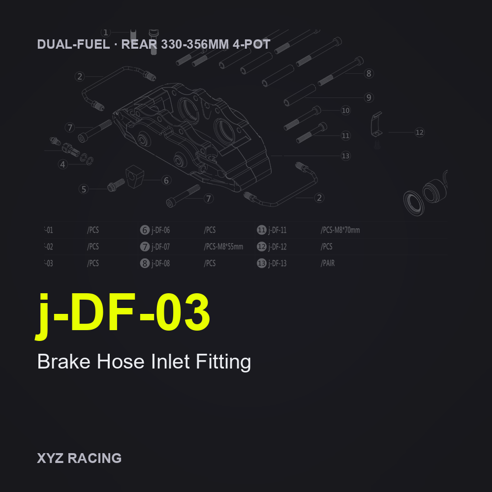 Brake Hose Inlet Fitting (j-DF-03) — Rear 330-356 4-Pot Dual-Fuel Caliper