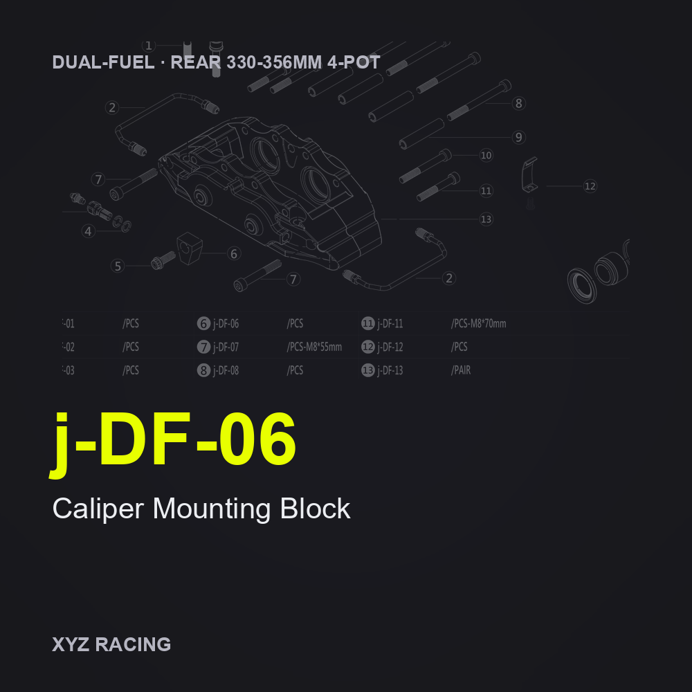 Caliper Mounting Block (j-DF-06) — Rear 330-356 4-Pot Dual-Fuel Caliper