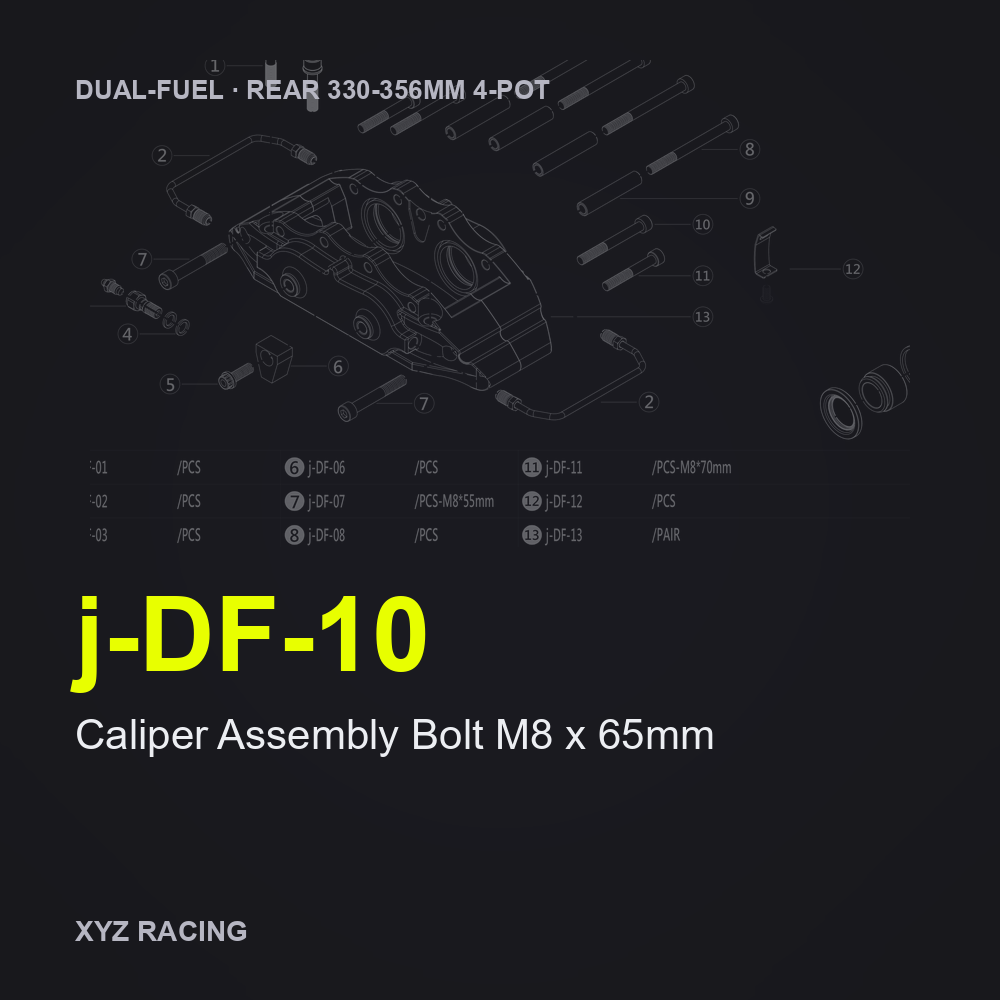 Caliper Assembly Bolt M8 x 65mm (j-DF-10) — Rear 330-356 4-Pot Dual-Fuel Caliper