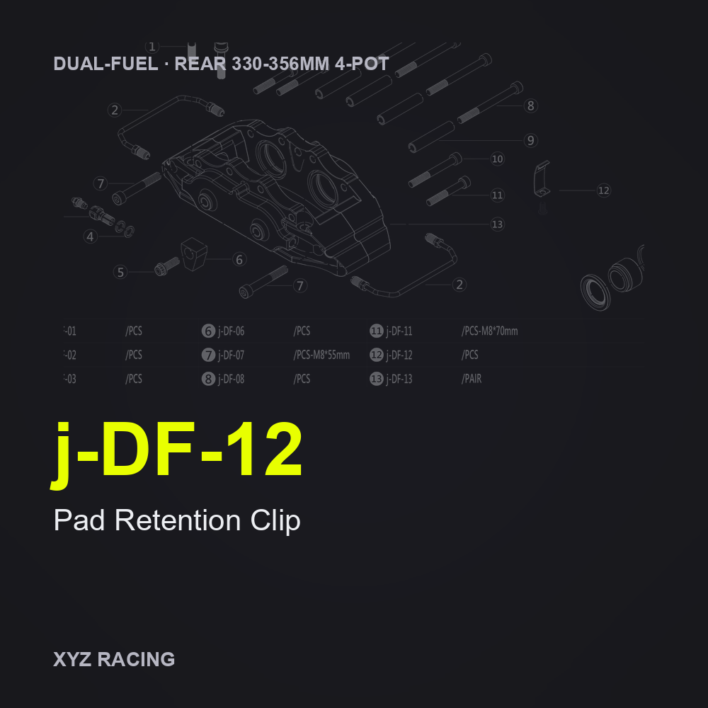 Pad Retention Clip (j-DF-12) — Rear 330-356 4-Pot Dual-Fuel Caliper