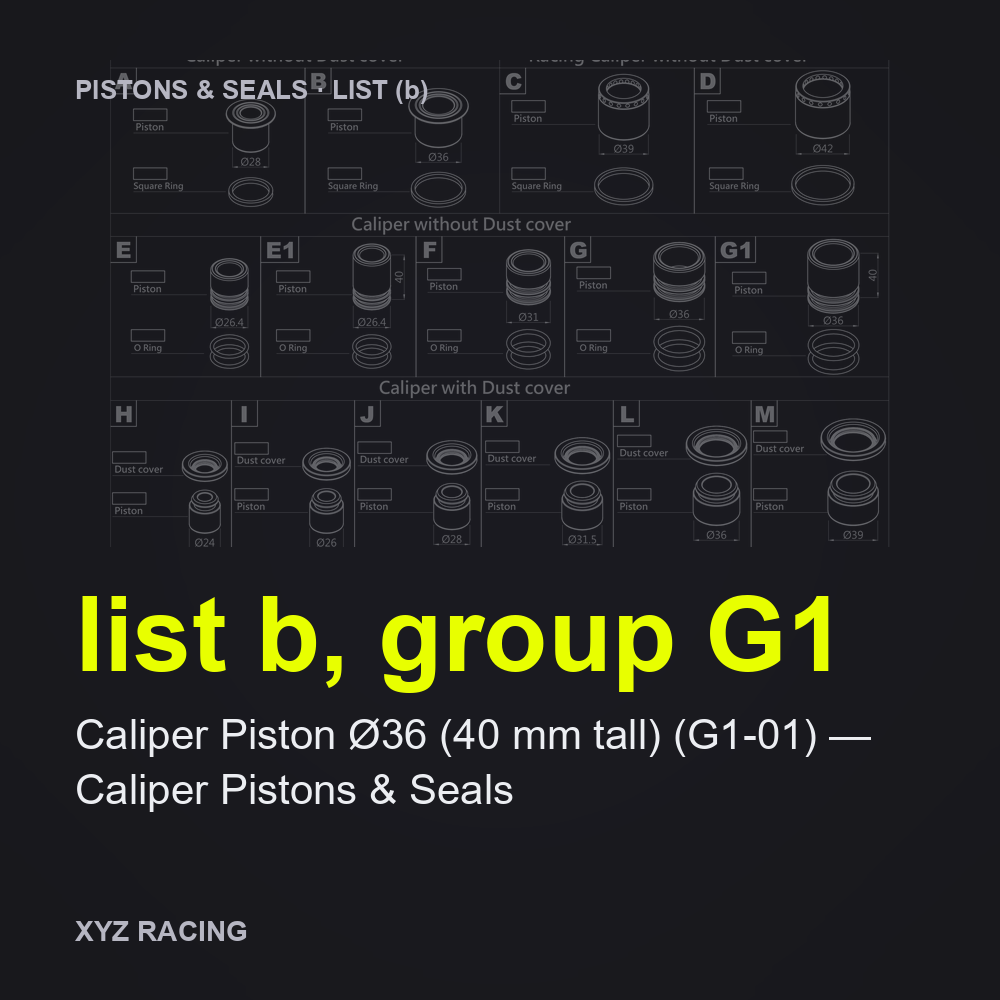 Caliper Piston Ø36 (40 mm tall) (G1-01) — Caliper Pistons & Seals (list b, group G1)
